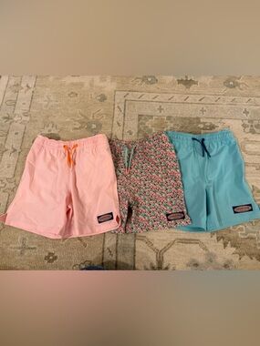 Vineyard Vines Boys Pink, Floral Pink/Green & Aqua Swim Shorts Trio